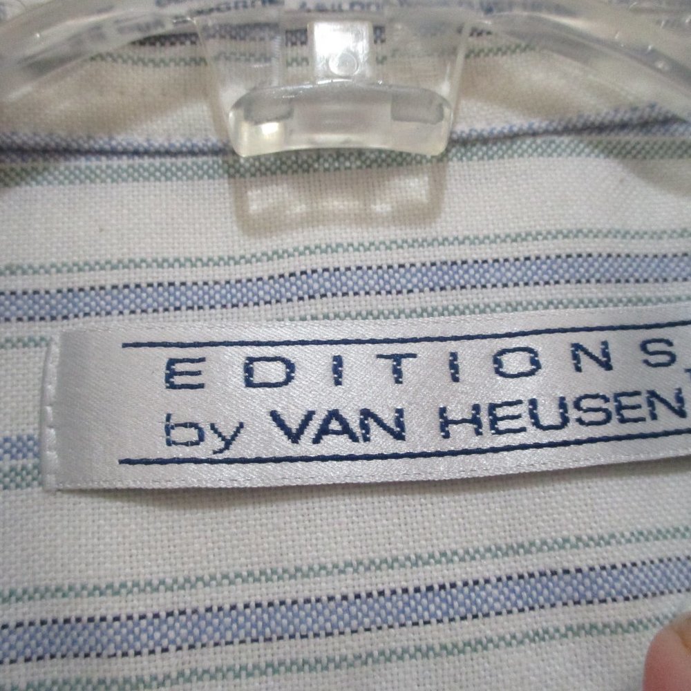 Short Sleeve Button Down Oxford Shirt sz M White Blue Green Stripe - Picture 10 of 11